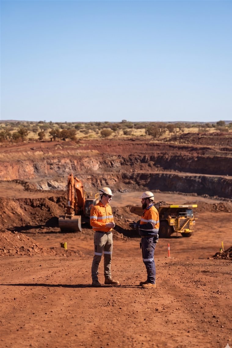 Adrian Simons speaking with a worker at a remote operational site